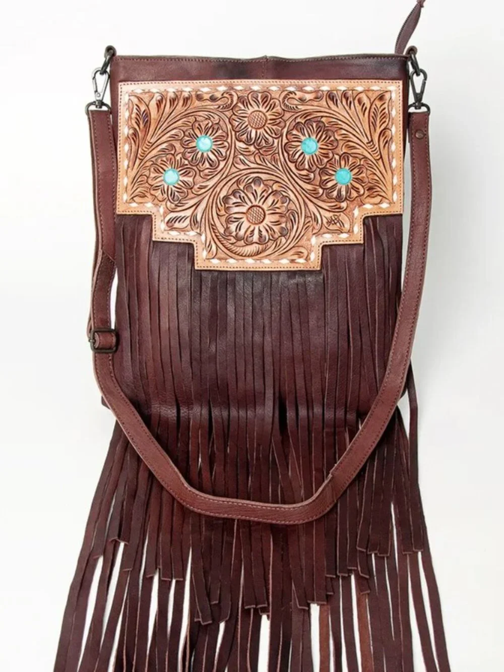 American Darling Boho Fringe Tooled Crossbody Bag